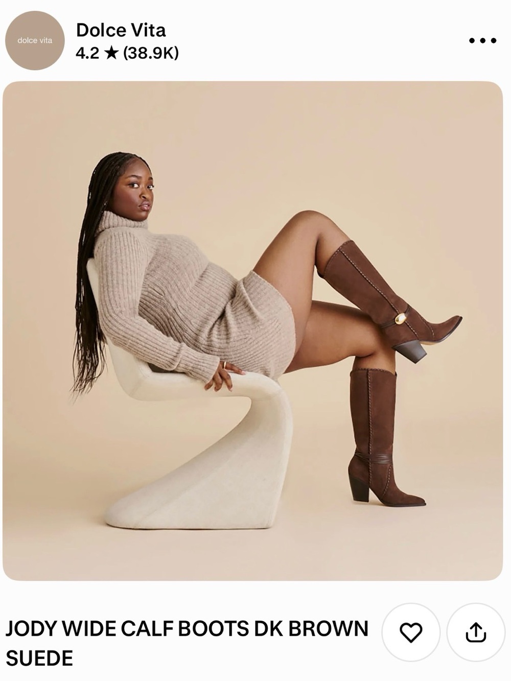 Dolce Vita Jody Wide-Calf Suede Boots in Dark Brown with Gold Accent - Picture 3 of 3